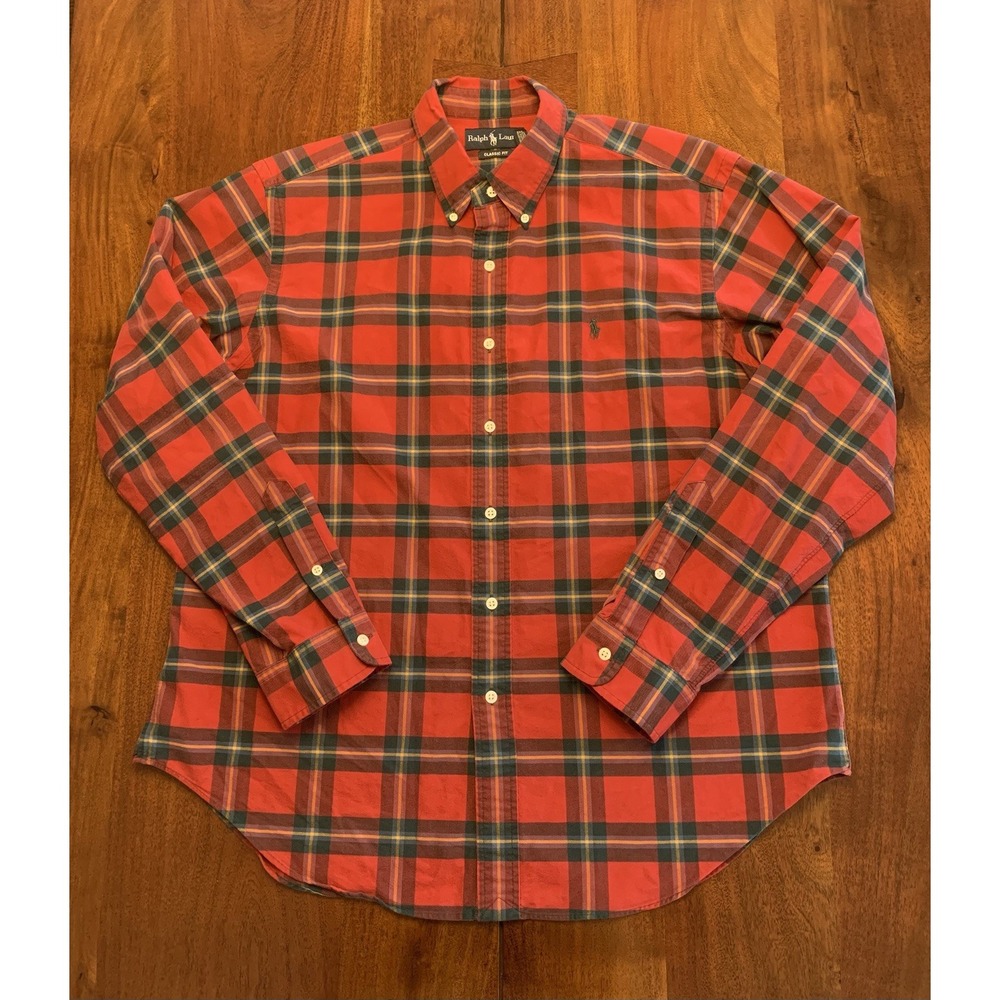 Vintage Ralph Lauren Red Plaid Shirt Mens XL Button Classic Fit Polo Lumberjack